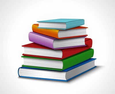 Colored realistic book stack school library education concept vector illustration